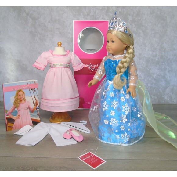 American Girl 18" CAROLINE DOLL + Meet Outfit Book Frozen Elsa Costume Tiara BOX - Picture 7 of 16